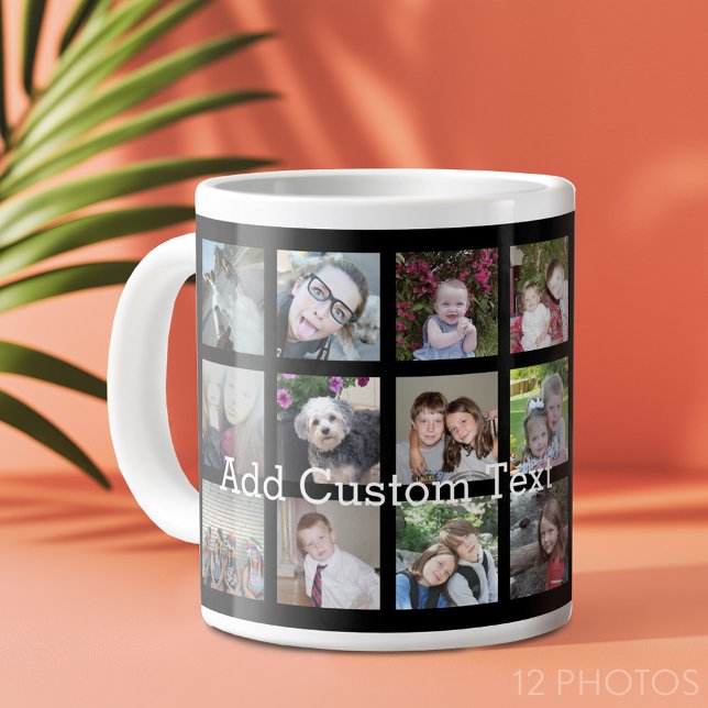12 Photo Instagram Collage with Black Background Large Coffee Mug (12 photo personalized coffee mug)