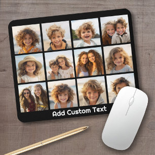 12 Photo Instagram Collage with Black Background Mouse Mat