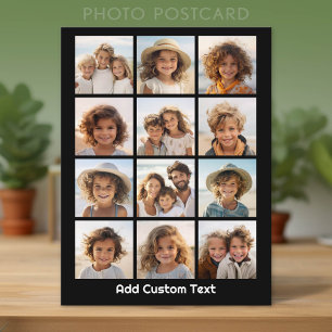 12 Photo Instagram Collage with Black Background Postcard