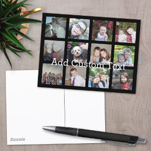 12 Photo Instagram Collage with Black Background Postcard