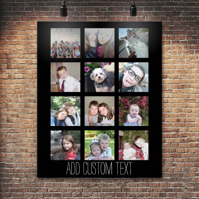 12 Photo Instagram Collage with Black Background Poster (Personalized Poster - Add your photos and text)