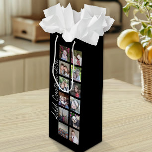12 Photo Instagram Collage with Black Background Wine Gift Bag