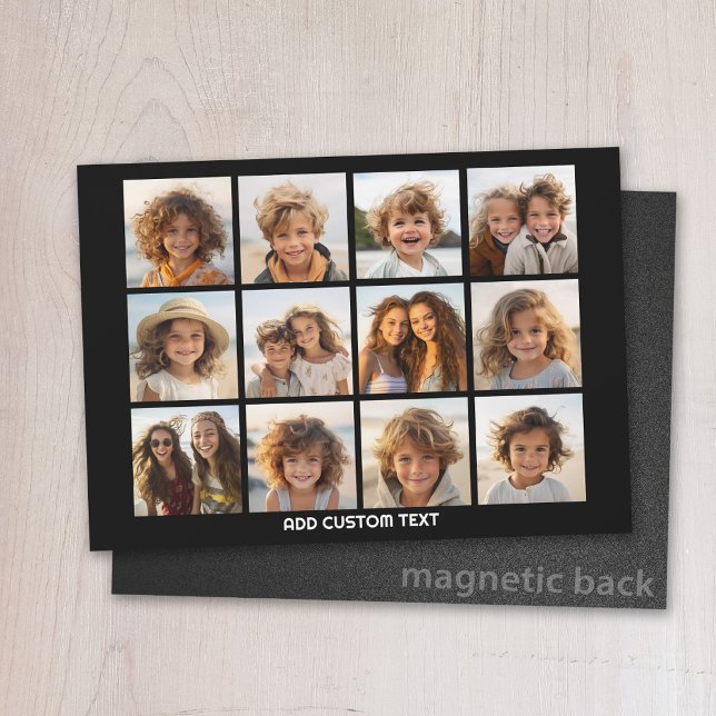 12 Photo Instagram Collage with Black Magnet (Personalized magnet with 12 photos)