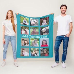 12 Photo Instagram Collage with Blue Background Fleece Blanket