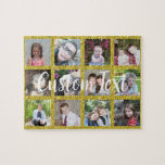 12 Photo Instagram Collage with Faux Gold Glitter Jigsaw Puzzle<br><div class="desc">Add your favorite pics to this fun template. You can use Instagram photos or any photos for this grid.</div>