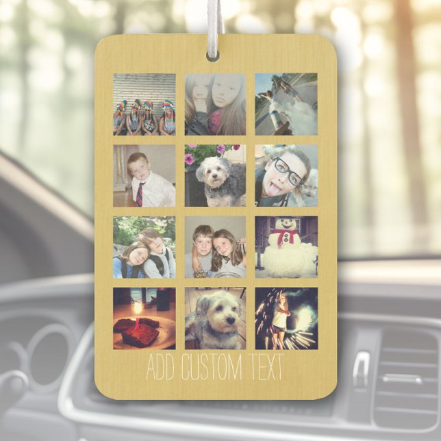 12 Photo Instagram Collage with Gold Background Car Air Freshener (Custom Air Freshener with Photo Collage)