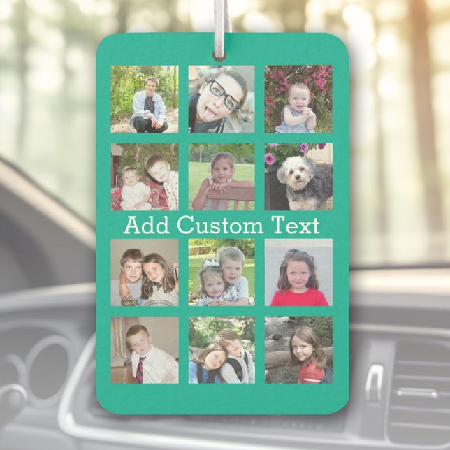 12 Photo Instagram Collage with Green Background Car Air Freshener (Custom Air Freshener with Photo Collage)