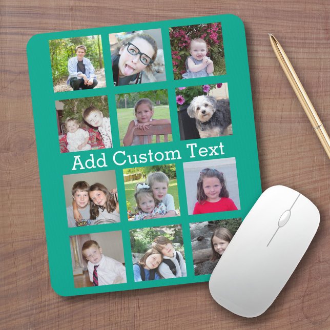 12 Photo Instagram Collage with Green Background Mouse Mat (Custom Mouse Pad - Add Photos and Text)