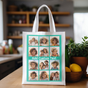 12 Photo Instagram Collage with Green Background Reusable Grocery Bag