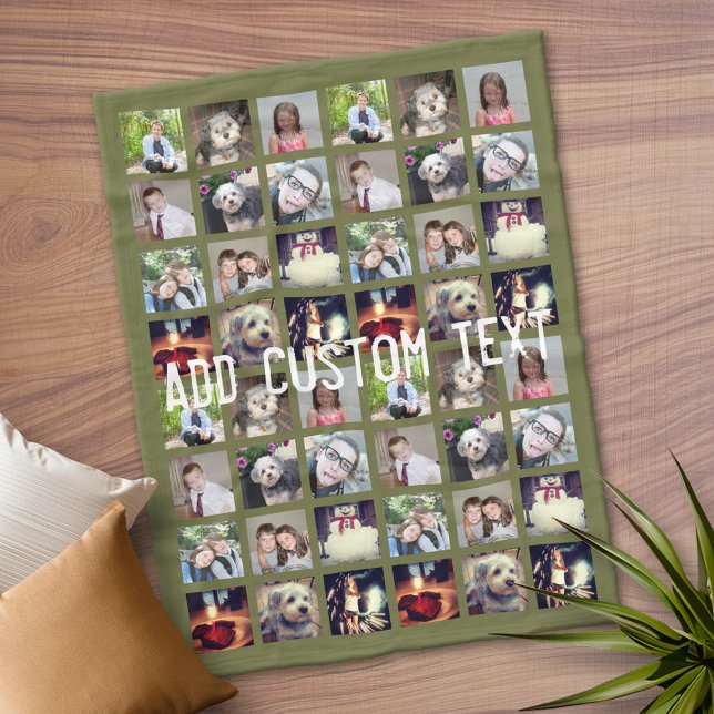 12 Photo Instagram Collage with Olive Background Fleece Blanket (Personalized Fleece Blanket)