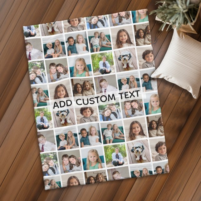 12 Photo Instagram Collage with Text Fleece Blanket (Personalized fleece blanket with 12 photos and custom text - Makes a great Gift)