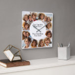 12 Photo Minimal Grid with Simple Text  Square Wal Square Wall Clock<br><div class="desc">Use 12 square photos and make a unique and trendy photo collage with a place for a family name or date. If you need to move anything around,  click on the customise button to make changes.</div>