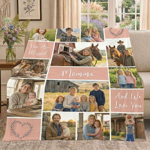 12 Photo Mum Name Chic Dusty Rose Faith Keepsake Fleece Blanket