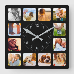12 Photo Rounded Black Wall Clock