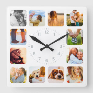 12 Photo Rounded Grey Number Wall Clock