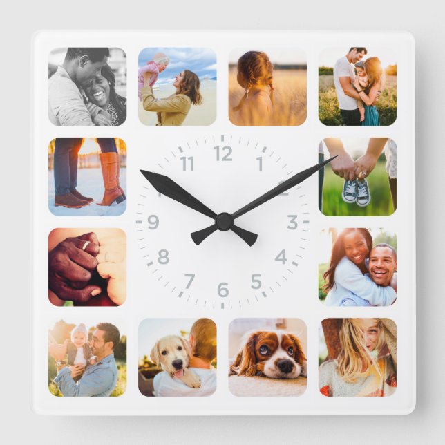 12 Photo Rounded Grey Number Wall Clock (Front)