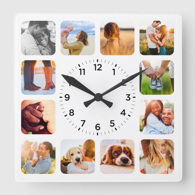 12 Photo Rounded White Wall Clock (Front)