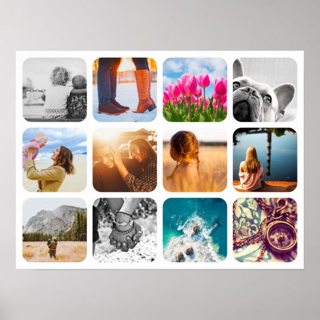 12 Photo Template Grid Rounded Frame Wall Paper Poster (Front)