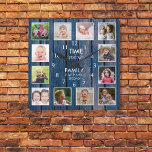 12 Photo Time Spent With Family Quote Blue Wood Square Wall Clock<br><div class="desc">Rustic blue wood photo clock with the inspiring family quote "Time spent with family is worth every second”. Personalise with 12 of your favourite family pictures.</div>