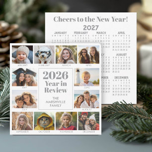 12 Photo Year in Review - 2026 Grey White Holiday Card