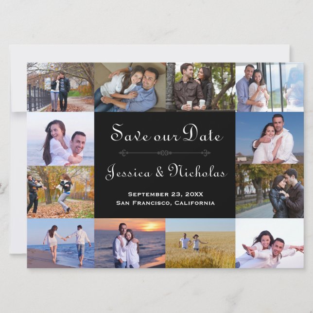 12 Photos Collage Black - 6x8 Save the Date (Front)