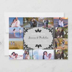 12 Photos Collage Grey Chevron - 5x7 Save the Date