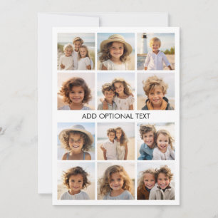 12 Photos - Modern Collage - White with Text Holiday Card