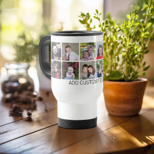 12 Photos - Modern Collage - White with Text Travel Mug