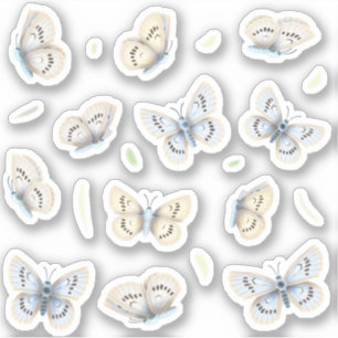 12 Pretty Blue & Pale Yellow Butterflies Decal