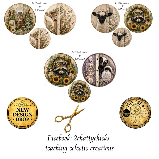 12" round Farm Deer Racoon Lamb Dog Rustic Skunk Wrapping Paper Sheet (Creator Uploaded)
