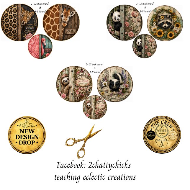 12" Round Safari Leopard Giraffe Panda Sloth Skunk Wrapping Paper Sheet (Creator Uploaded)
