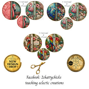12" Round Stained Glass Tropical Flamingo Dolphin Wrapping Paper Sheet