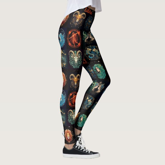 12 Signs of the Zodiac Custom Black High Quality Leggings (Right)