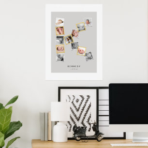 12 Snapshot Photo Collage Baby's Name Monogram K Foil Prints