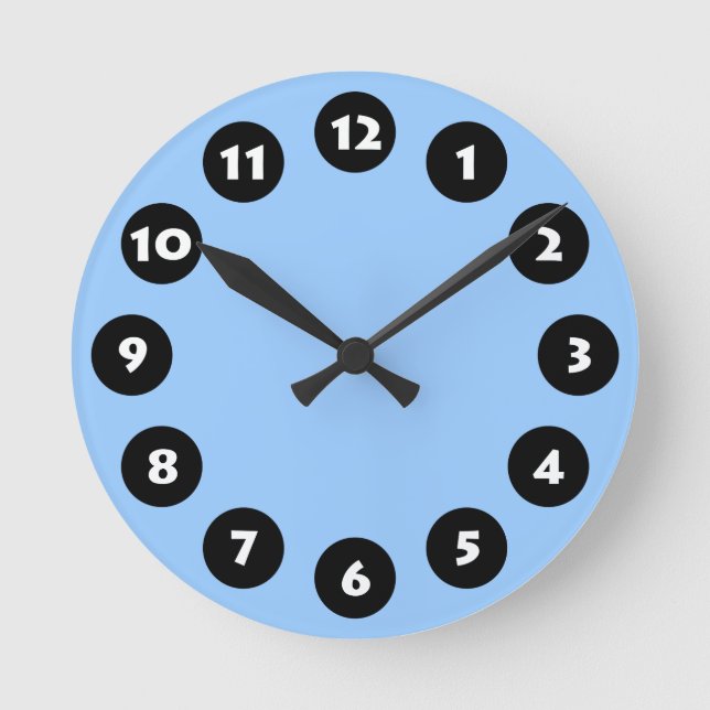 12 Spots - Black, White and Lt Blue Round Clock (Front)