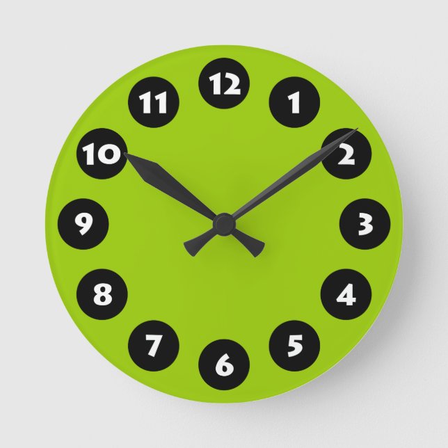 12 Spots - Black, White and Martian Green Round Clock (Front)