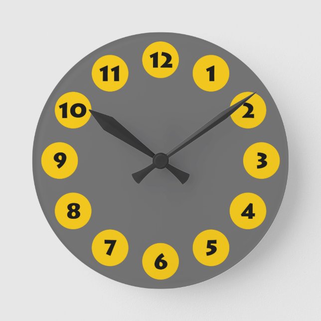 12 Spots - Black with Amber on Grey Round Clock (Front)
