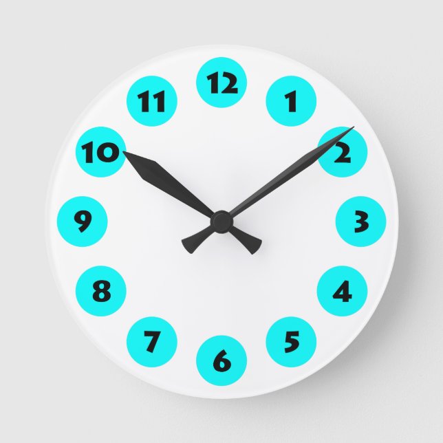12 Spots - Black with Cyan on White Round Clock (Front)