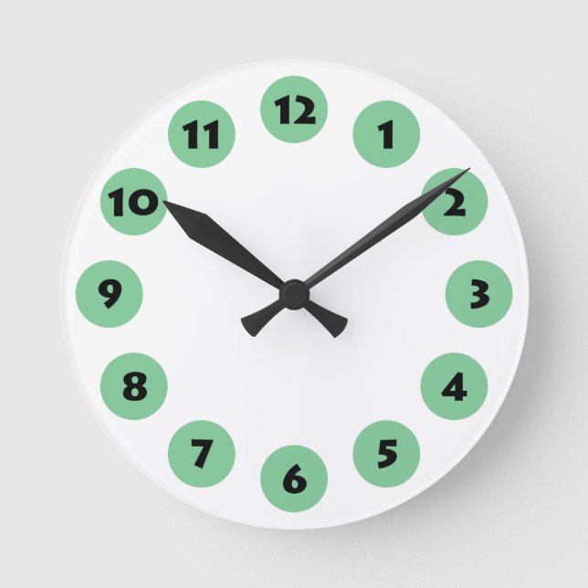 12 Spots - Black with Faded Green on White Round Clock (Front)