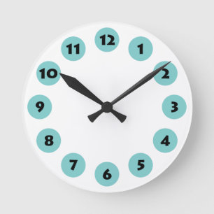 12 Spots - Black with Lt Blue Green on White Round Clock