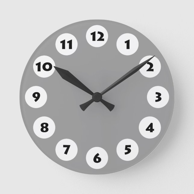 12 Spots - Black with White on Gray Round Clock (Front)