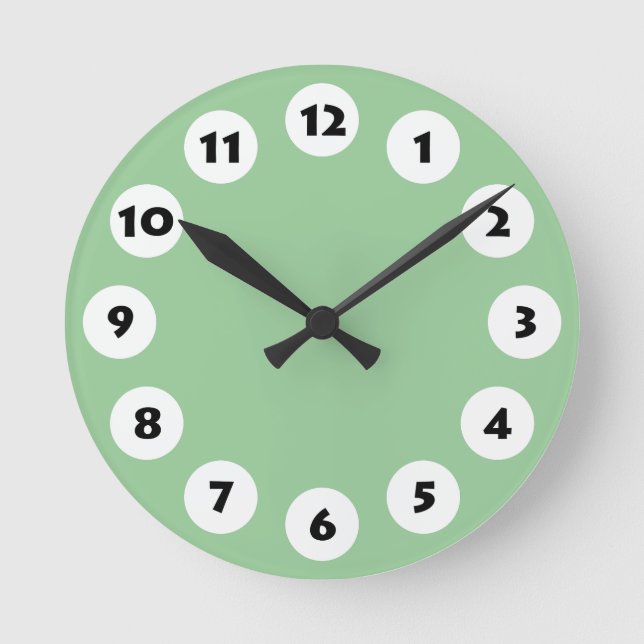 12 Spots - Black with White on Green 99CC99 Round Clock (Front)
