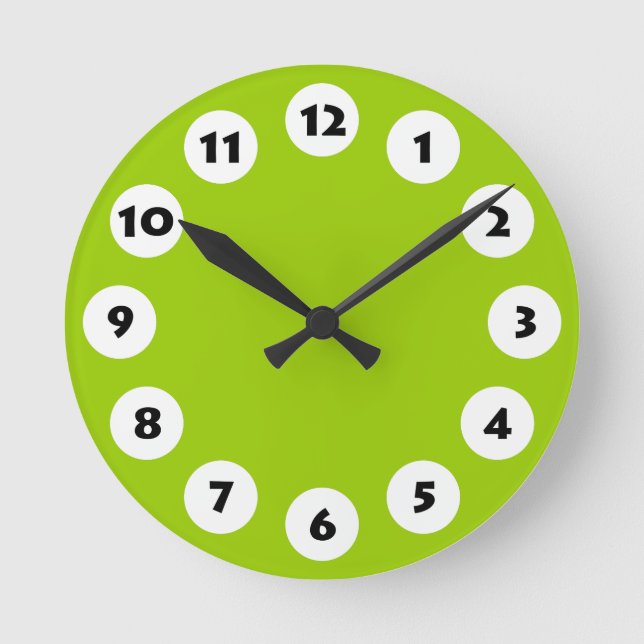 12 Spots - Black with White on Martian Green Round Clock (Front)