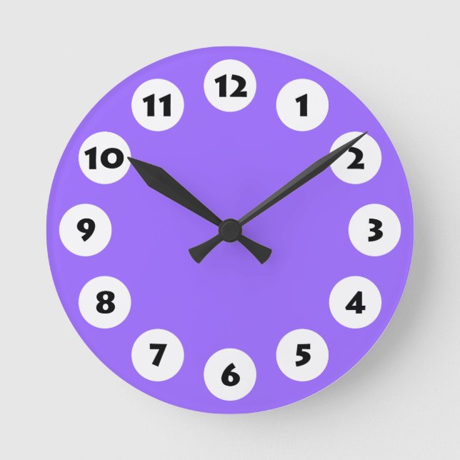 12 Spots - Black with White on Purple Round Clock (Front)