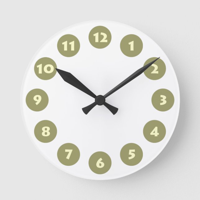 12 Spots - Cream with Khaki on White Round Clock (Front)