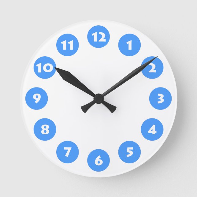 12 Spots - White with Baby Blue on White Round Clock (Front)