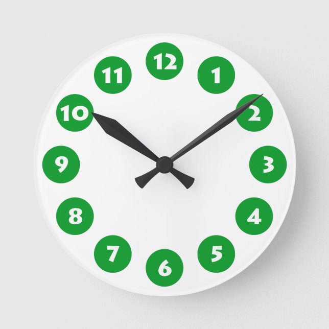 12 Spots - White with Grass Green on White Round Clock (Front)