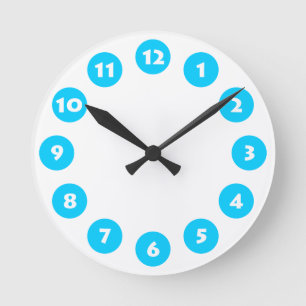 12 Spots - White with Sky Blue on White Round Clock