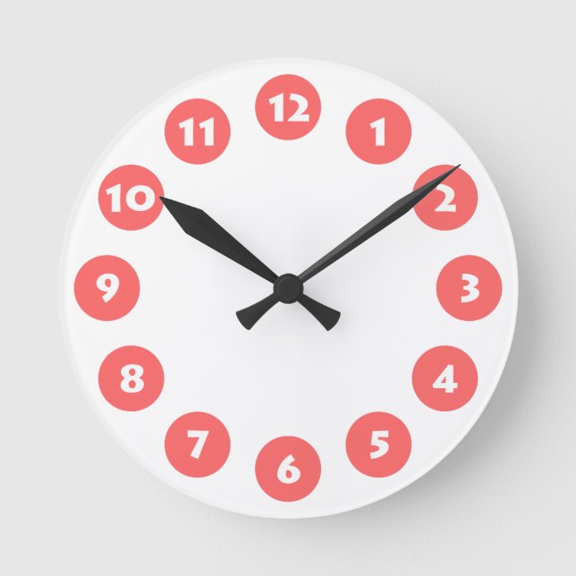 12 Spots - White with Tropical Pink on White Round Clock (Front)