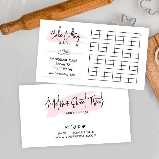 12" Square Cake 2x1 Portions Cutting Guide Enclosure Card (12 inch square cake cutting guide for wedding cakes)